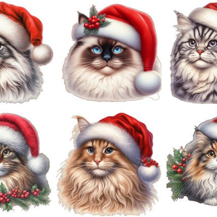 6 Piece 6"x6" Christmas Cats 100% Cotton Fabric Panel Squares Quilting Blocks