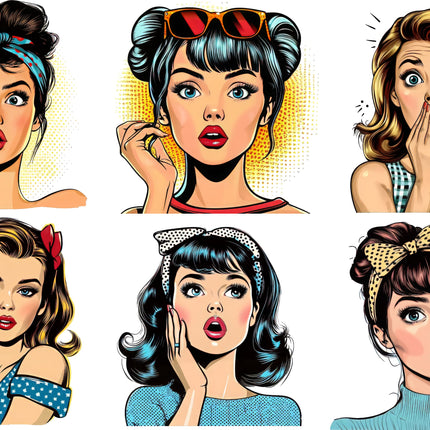 6 Piece 6"x6" Comic Women 100% Cotton Fabric Panel Squares Quilting Blocks