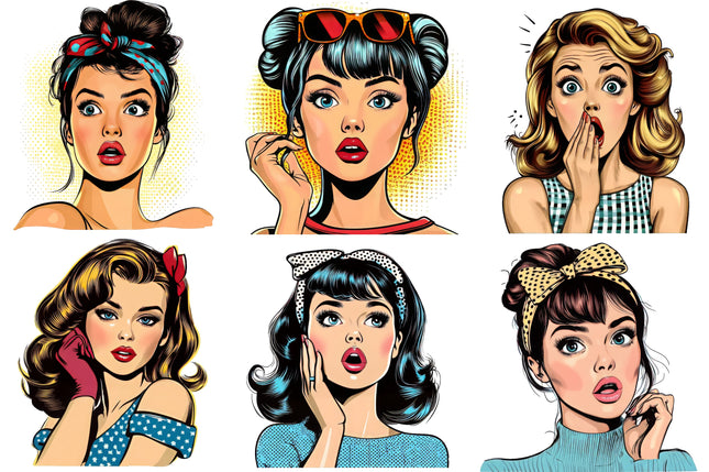 6 Piece 6"x6" Comic Women 100% Cotton Fabric Panel Squares Quilting Blocks