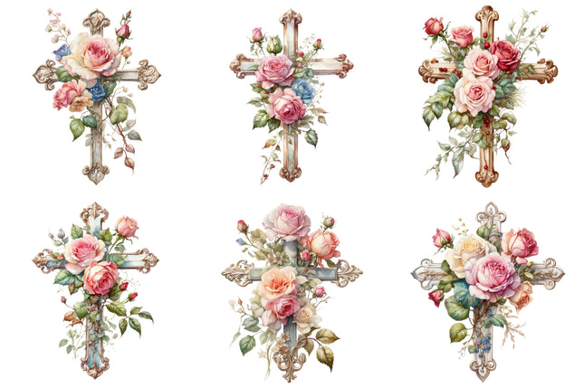 6 Piece 6"x6" Floral Cross 100% Cotton Fabric Panel Squares Quilting Blocks