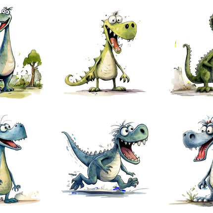 6 Piece 5"x5" Humor Dinosaurs 100% Cotton Fabric Panel Squares Quilting Blocks