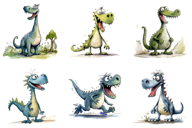 6 Piece 4"x4" Humor Dinosaurs 100% Cotton Fabric Panel Squares Quilting Blocks