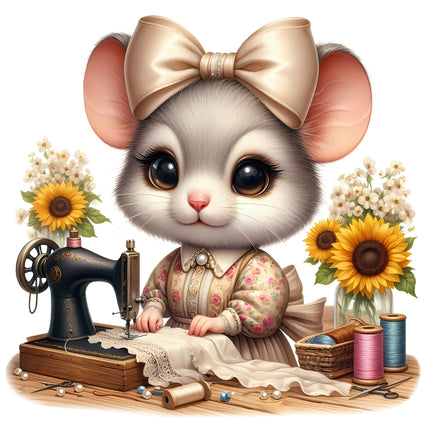 Sewing Mouse 100% Cotton Fabric Panel Block D3001