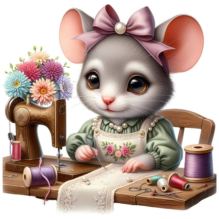 Sewing Mouse 100% Cotton Fabric Panel Block D3007