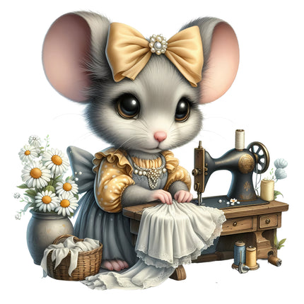 Sewing Mouse 100% Cotton Fabric Panel Block D3008