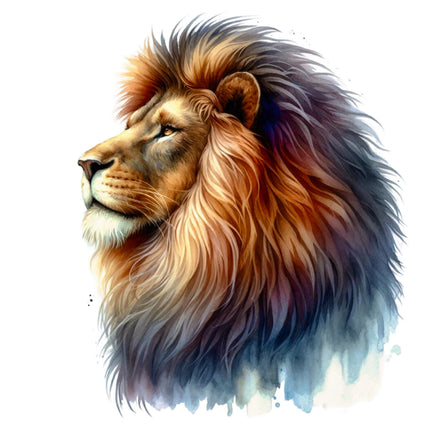 Colorful lion head illustration on a white background