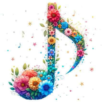 Floral Music Note 100% Cotton Fabric Panel Block DD1100