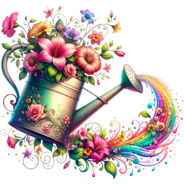 watering can with flowers quilt block