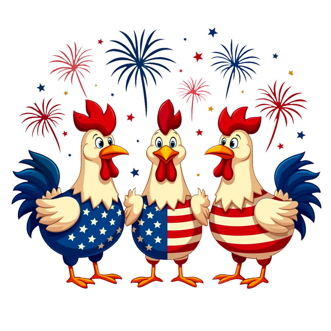 Patriotic Chickens 100% Cotton Fabric Panel Block DD111