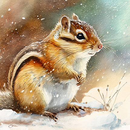 Illustration of a chipmunk in the snow fabric panel