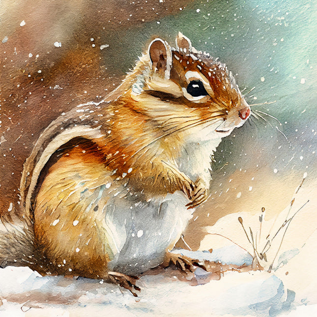 Illustration of a chipmunk in the snow fabric panel