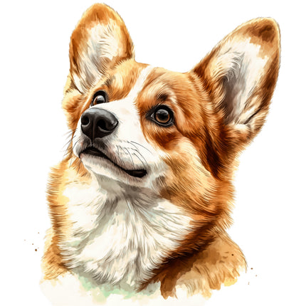 Illustration of a corgi dog with a white background fabric panel