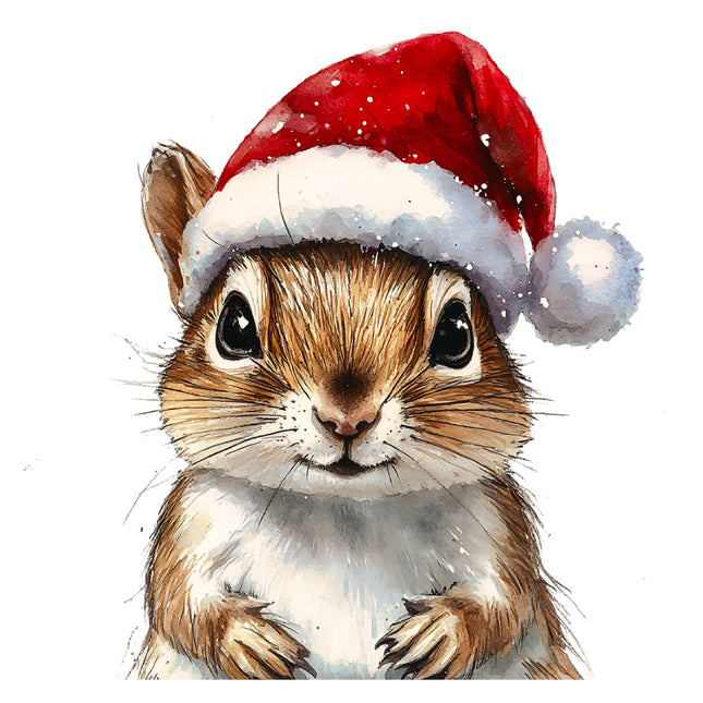 Squirrel wearing a Santa hat fabric panel