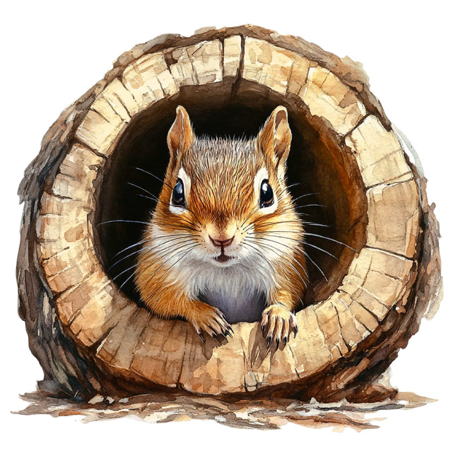 squirrel peeking out from a wooden log quilt block
