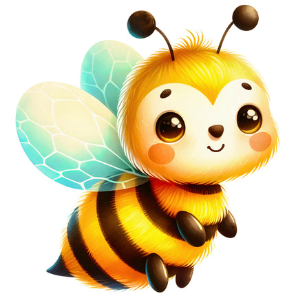 Cartoon bee character with a smile on a white background fabric panel