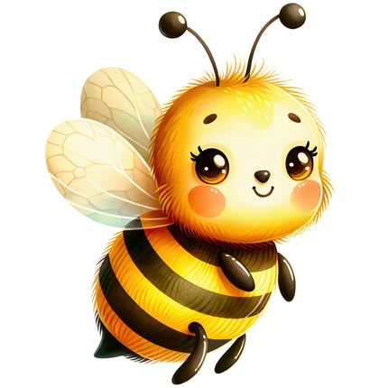 Cartoon bee character with a happy expression on a white background fabric panel