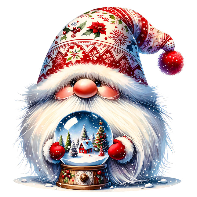gnome with a snow globe and festive hat fabric panel