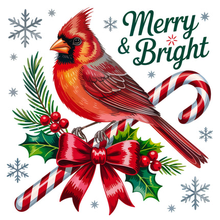 Merry Christmas Cardinal 100% Cotton Fabric Panel Block DD1350