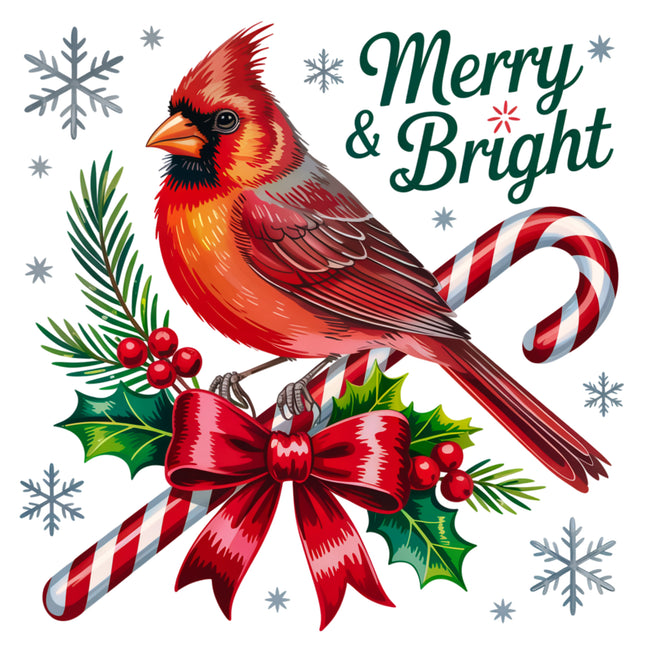 Merry Christmas Cardinal 100% Cotton Fabric Panel Block DD1350