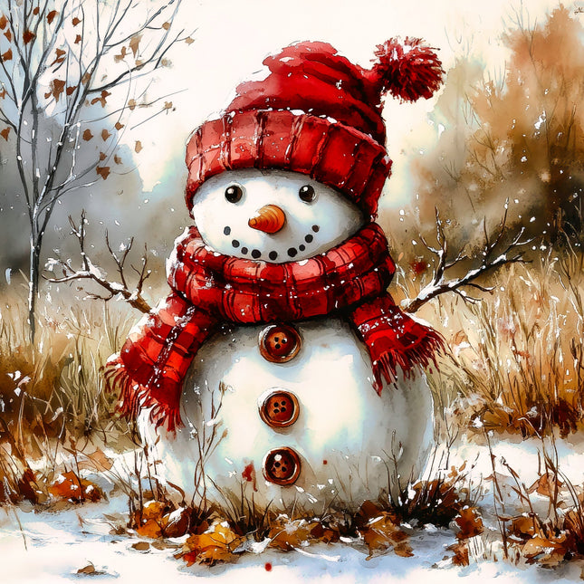Snowman with a red hat and scarf fabric panel