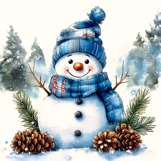 snowman with a blue hat and scarf fabric panel