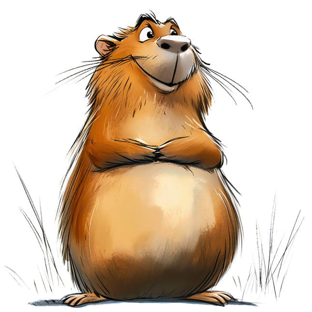 Cartoon capybara standing on a white background fabric panel