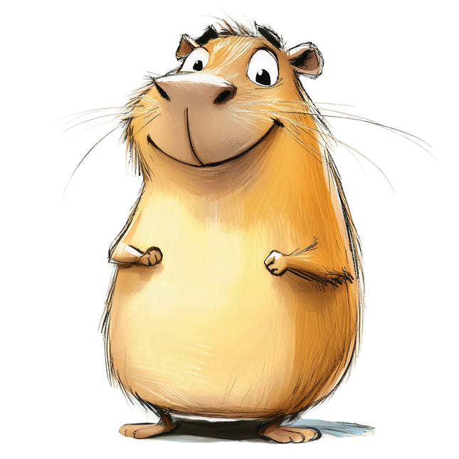Cartoon capybara character with a happy expression on a white background fabric panel