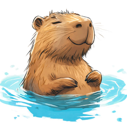 Illustration of a capybara swimming in water on a white background