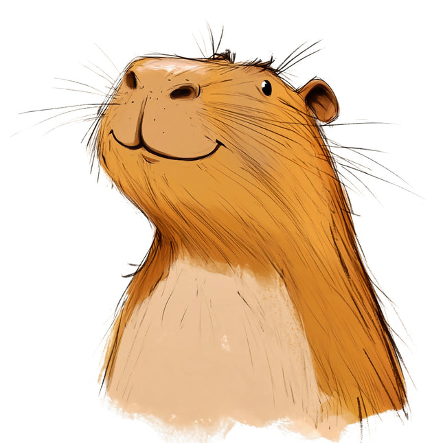 Illustration of a capybara with a happy expression on a white background fabric panel