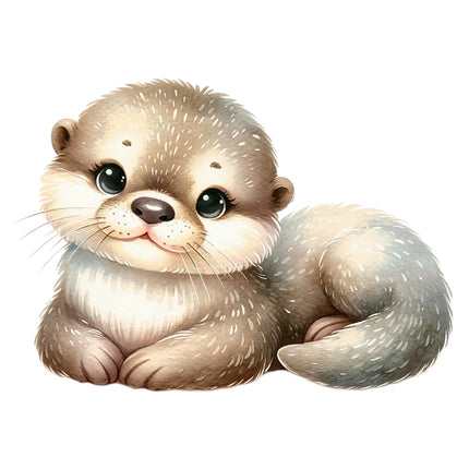cute otter on a white background fabric panel