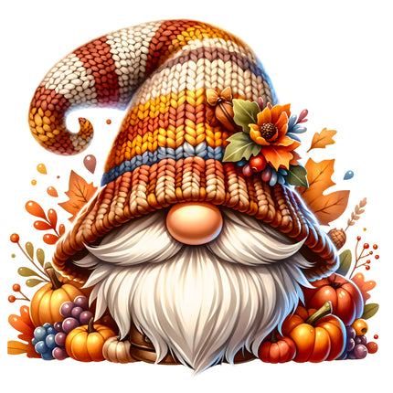 Gnome with a colorful hat and autumn-themed decorations fabric panel