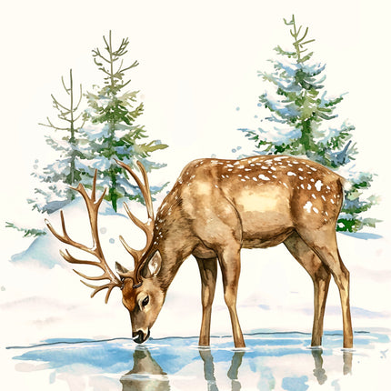 Winter Deer 100% Cotton Fabric Panel Block DD178