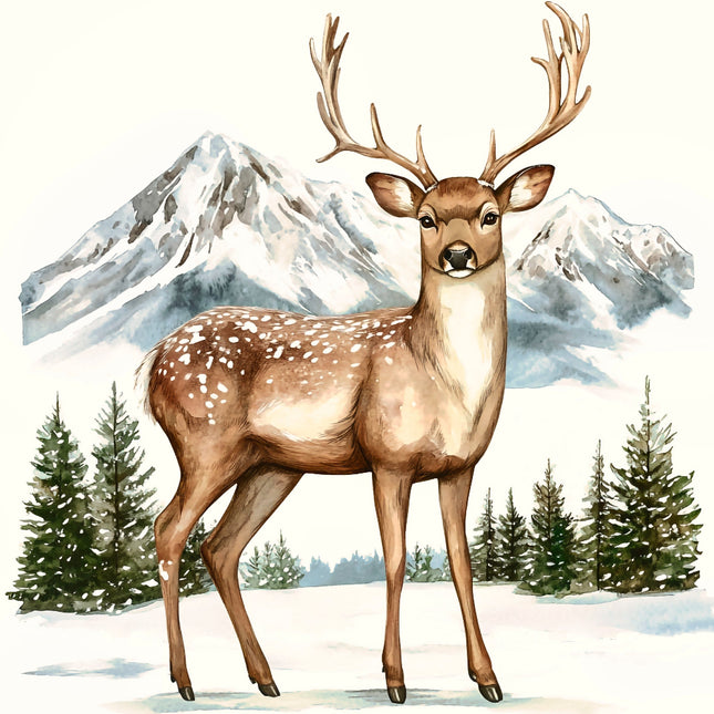 Deer in a snowy landscape fabric panel