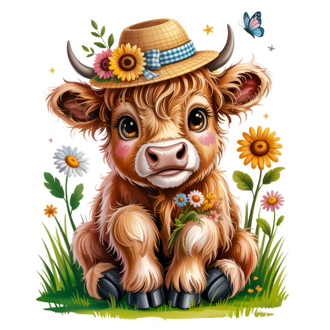 Highland Cow 100% Cotton Fabric Panel Block DD196