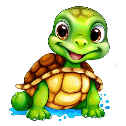 Cartoon turtle with a happy expression on a white background quilt block