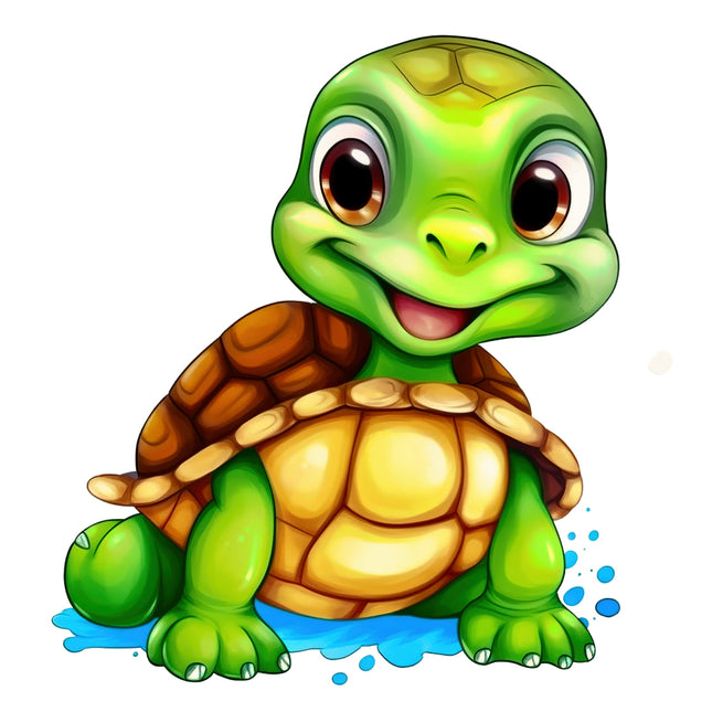 Cartoon turtle with a happy expression on a white background quilt block