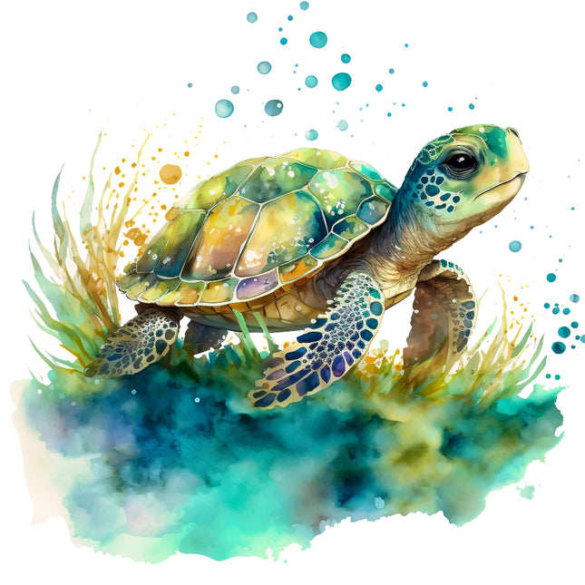 turtle with watercolor effects fabric panel