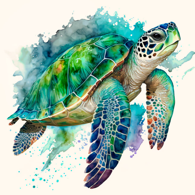 turtle with watercolor splashes fabric panel
