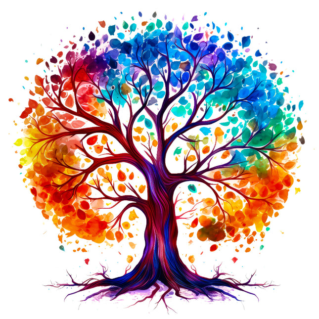 Colorful tree with multicolored leaves fabric panel