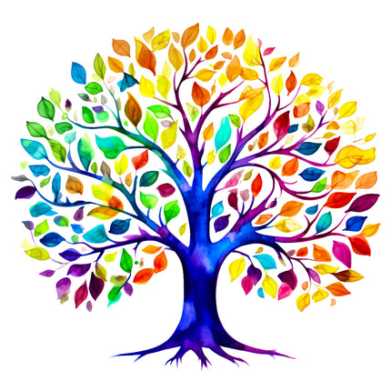 Colorful tree with multicolored leaves fabric panel