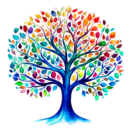 Colorful tree with multicolored leaves fabric panel