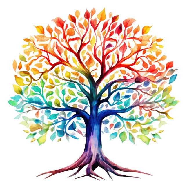 Colorful tree of life quilt panel