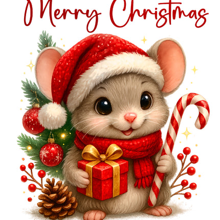 Merry Christmas Mouse 100% Cotton Fabric Panel Block DD2318