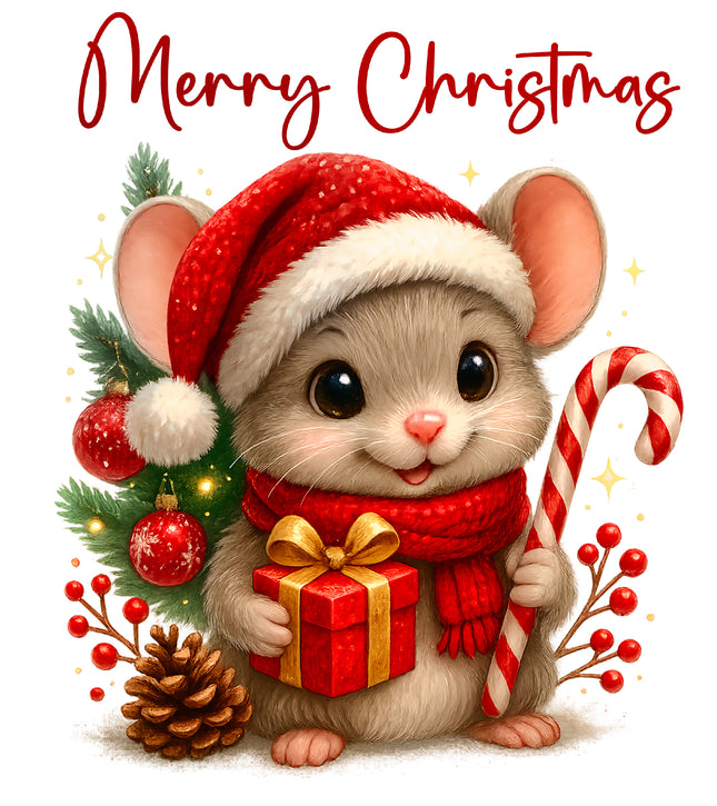 Merry Christmas Mouse 100% Cotton Fabric Panel Block DD2318