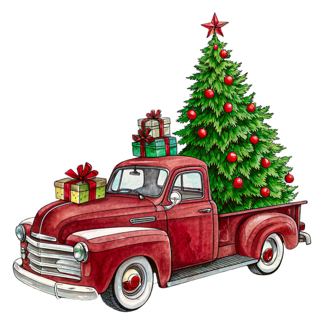 Christmas Truck 100% Cotton Fabric Panel Block DD2342