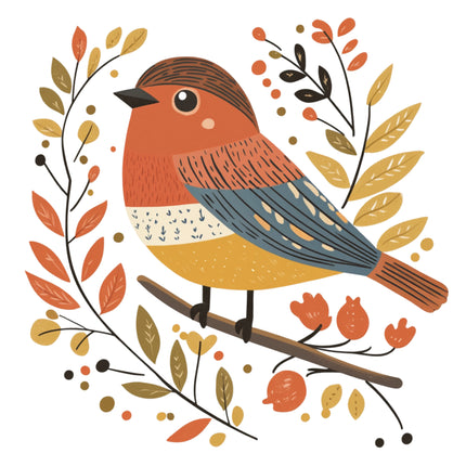 Folk Bird 100% Cotton Fabric Panel Block DD2344