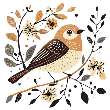 Folk Bird 100% Cotton Fabric Panel Block DD2345