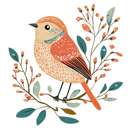 Folk Bird 100% Cotton Fabric Panel Block DD2346