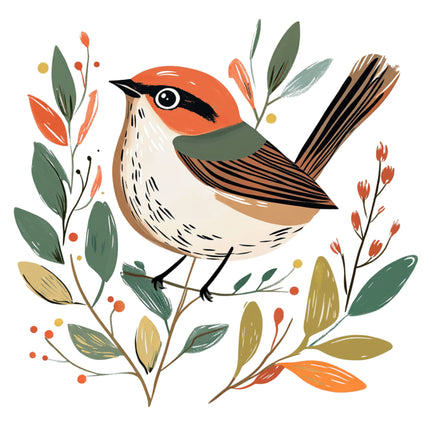 Folk Bird 100% Cotton Fabric Panel Block DD2347