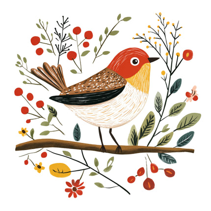 Folk Bird 100% Cotton Fabric Panel Block DD2348